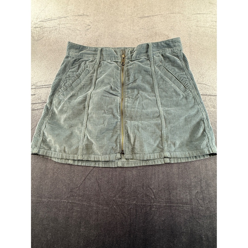 American Eagle Women 10 Teal Corduroy Mini Skirt Full Zip Front Pockets 91384844